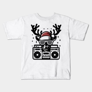 Retro Christmas Reindeer Santa Hat Kids T-Shirt
